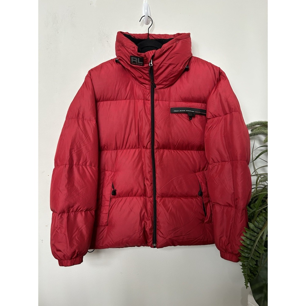 Vtg Polo Ralph Lauren Jeans Co Red Down Puffer Jacket Size M Archive Retro Y2K